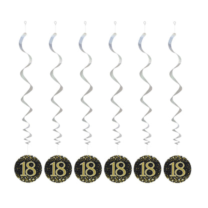 18th Birthday Black & Gold Hanging Swirls