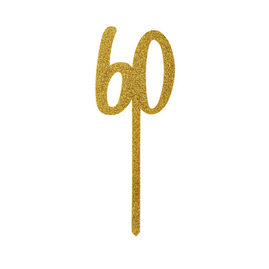 Gold Glitter "60" Acrylic Cake Topper