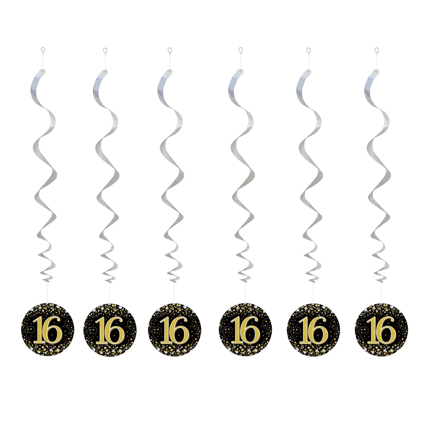 16th Birthday Black & Gold Hanging Swirls