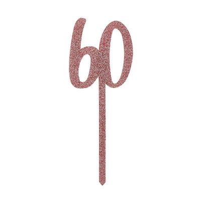 Rose Gold Glitter "60" Cake Topper