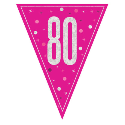 80th Birthday Pink Sparkling Bunting