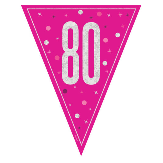 80th Birthday Pink Sparkling Bunting