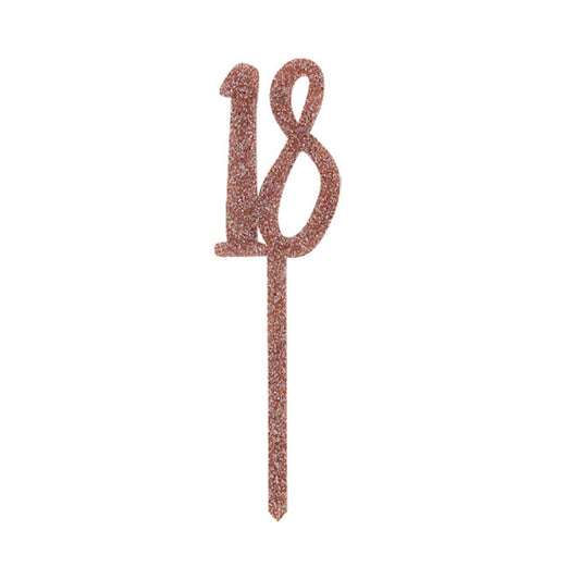 Rose Gold Glitter "18" Acrylic Cake Topper