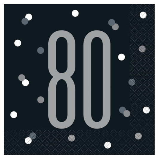 80th Birthday Black Napkins