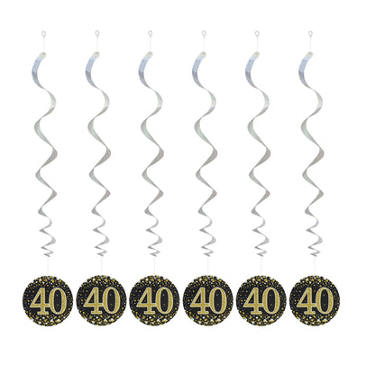 40th Birthday Black & Gold Hanging Swirls
