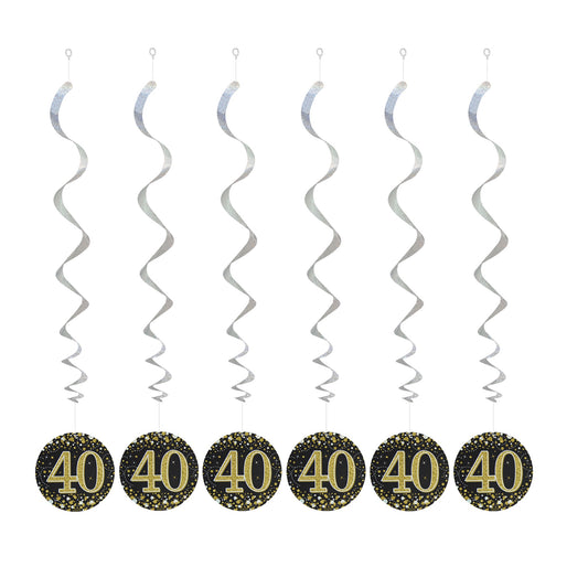 40th Birthday Black & Gold Hanging Swirls