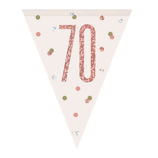 70th Birthday Rose Gold Sparkling Bunting