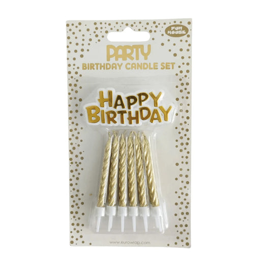 Gold Happy Birthday Candle Set