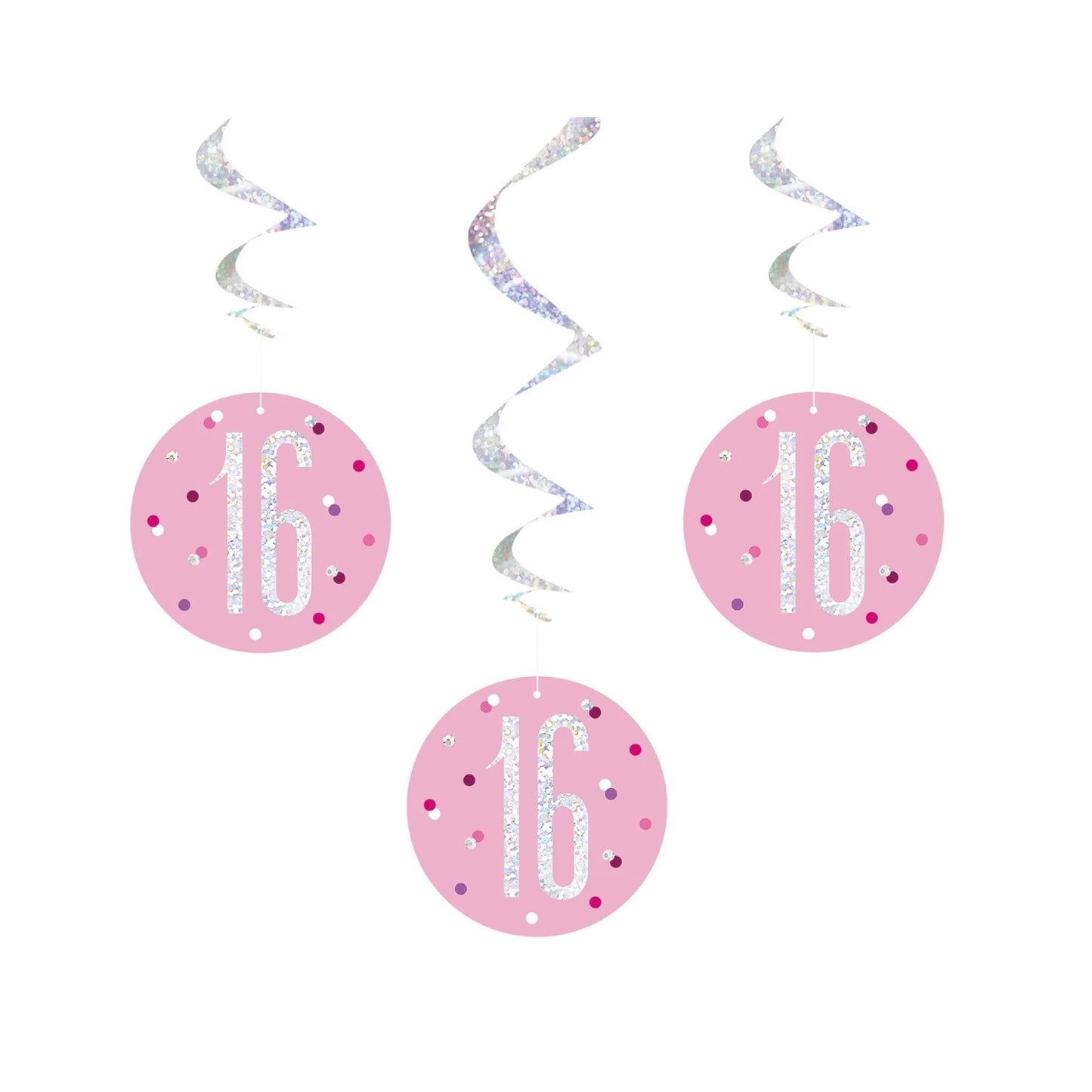 16th Birthday Pink Hanging Swirls