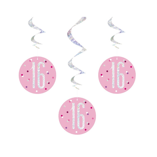 16th Birthday Pink Hanging Swirls