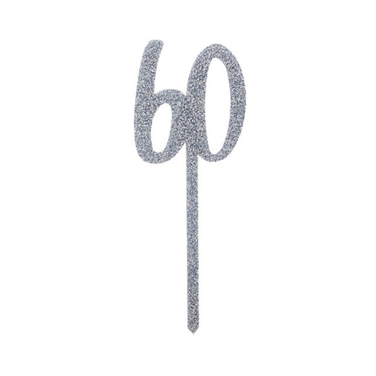 Silver Glitter "60" Acrylic Cake Topper