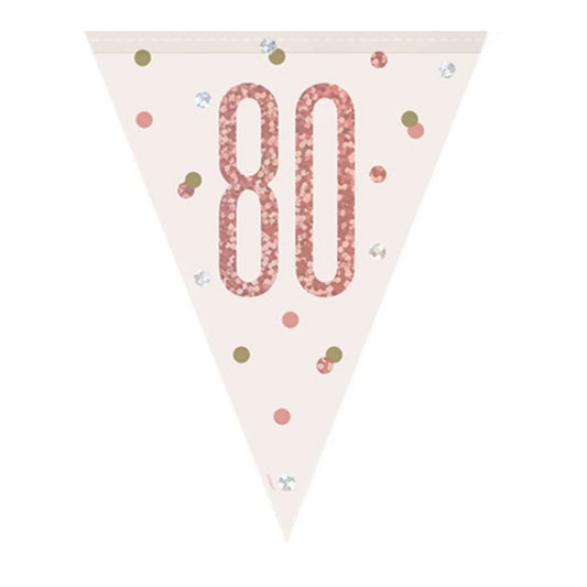 80th Birthday Rose Gold Sparkling Bunting