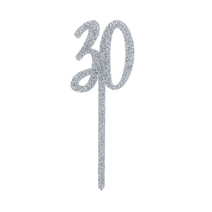 Silver Glitter "30" Cake Topper