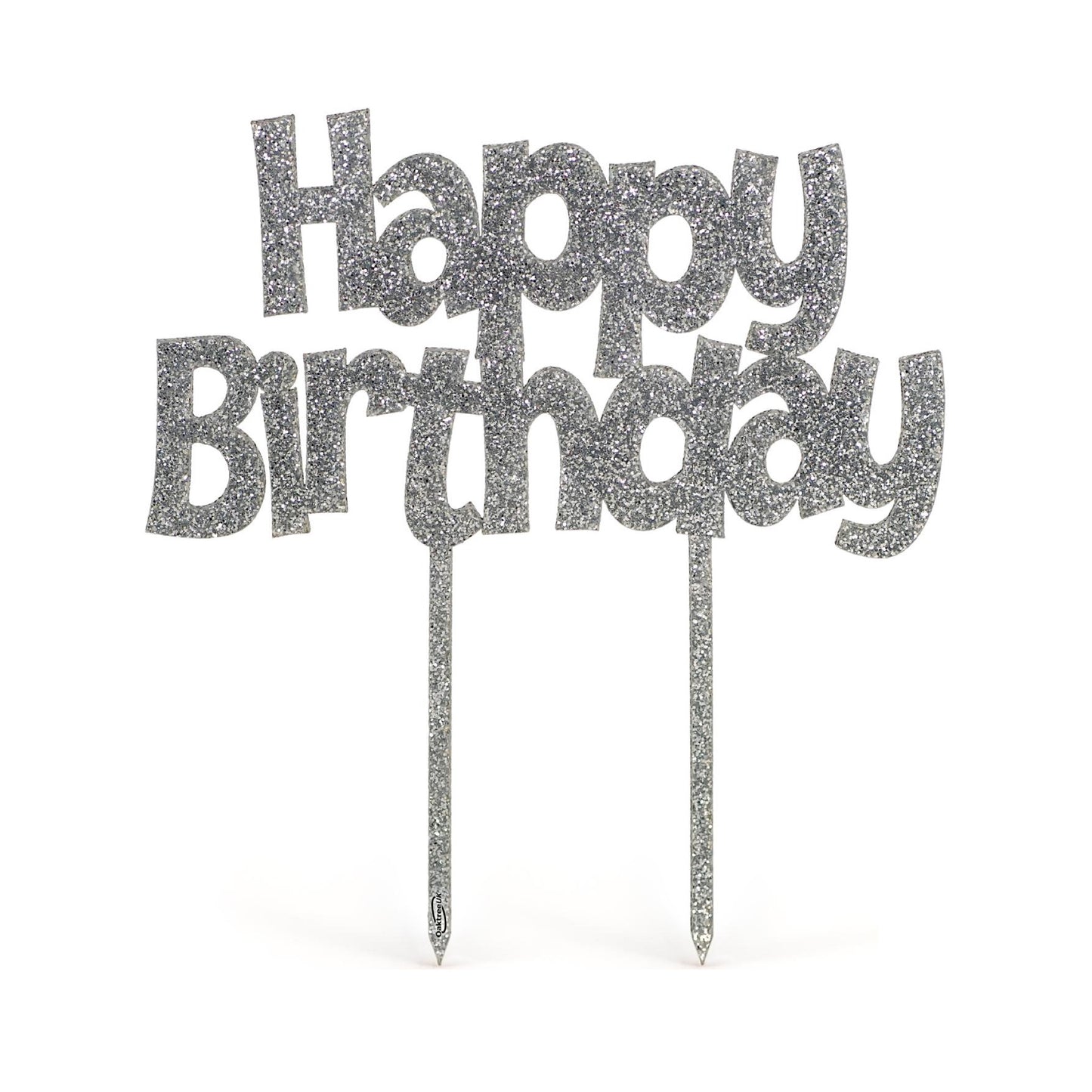 Acrylic Silver Happy Birthday Cake Topper