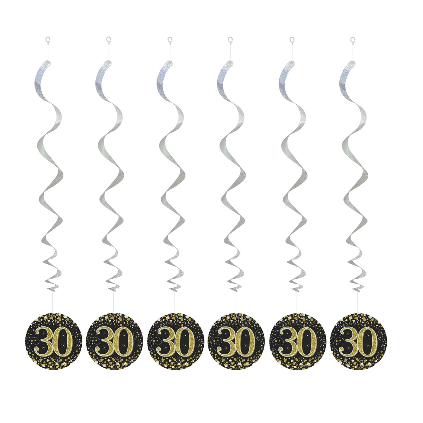 30th Birthday Black & Gold Hanging Swirls