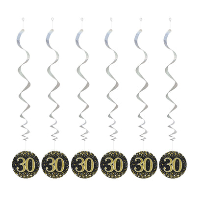 30th Birthday Black & Gold Hanging Swirls