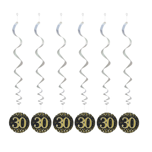 30th Birthday Black & Gold Hanging Swirls
