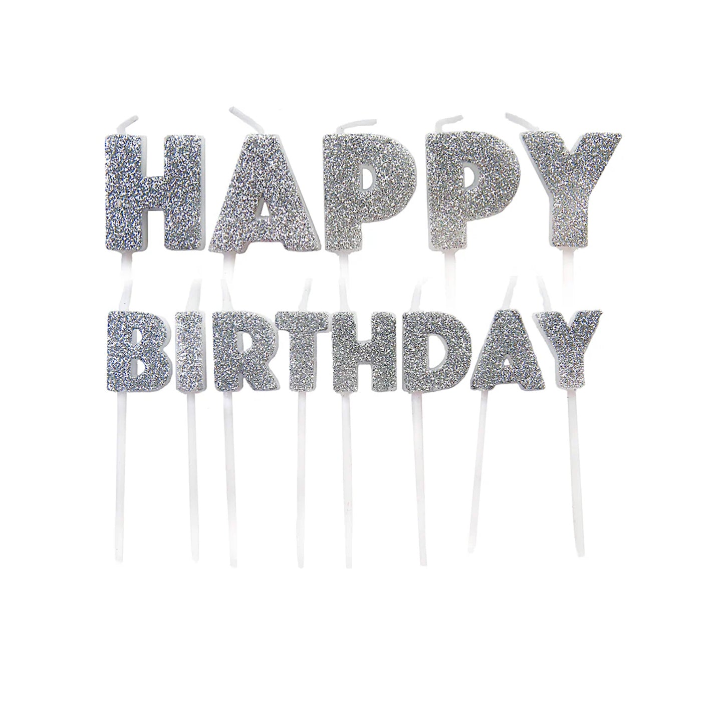 Silver Glitter Happy Birthday Candle Set