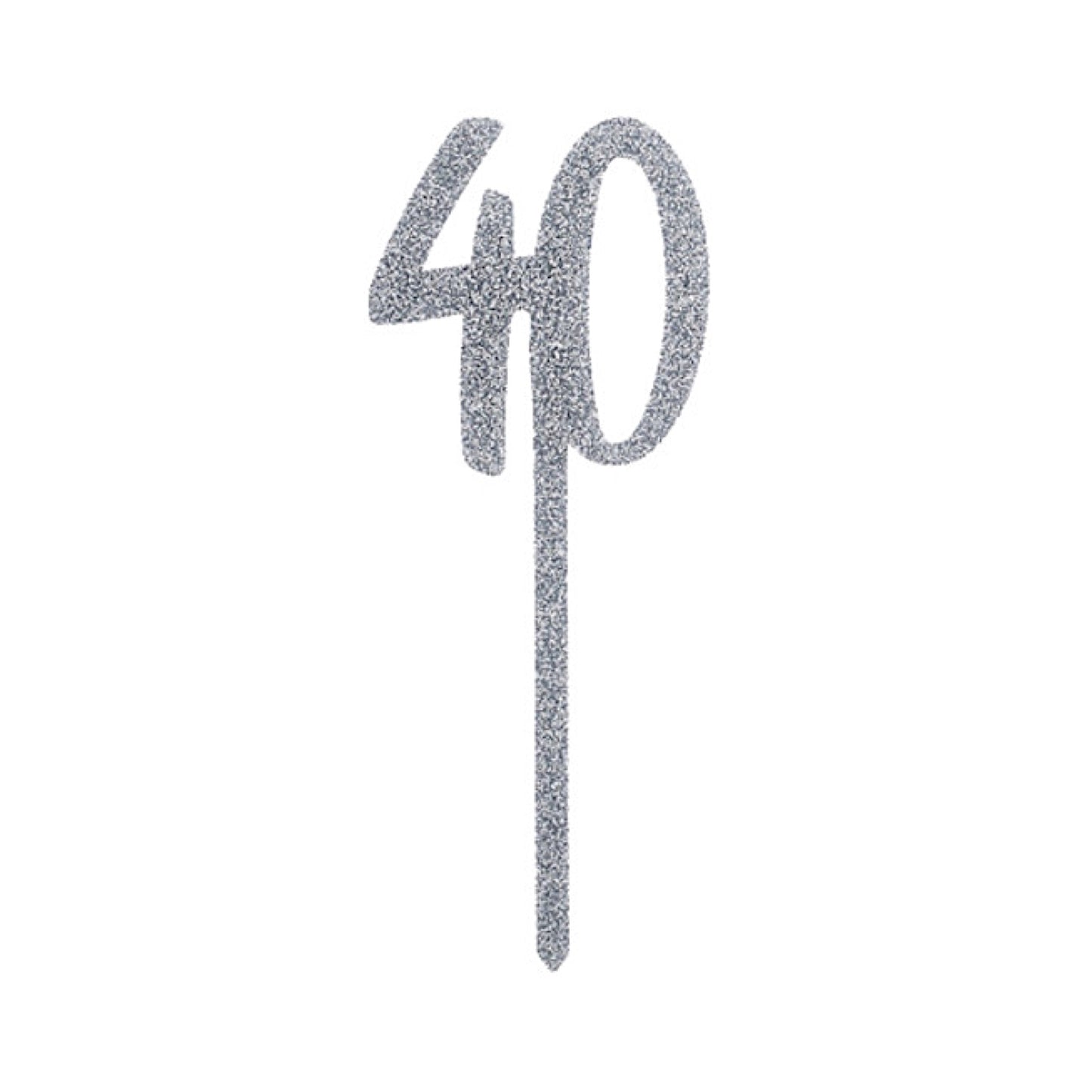 Silver Glitter "40" Acrylic Cake Topper