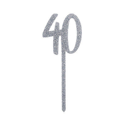 Silver Glitter "40" Cake Topper