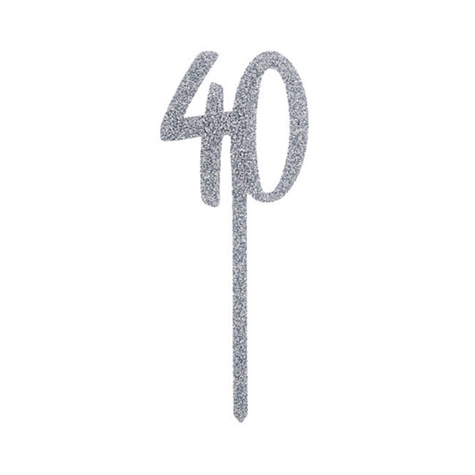 Silver Glitter "40" Acrylic Cake Topper