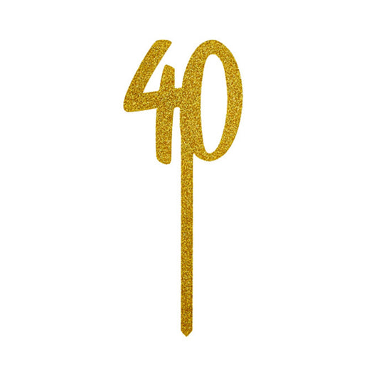 Gold Glitter "40" Acrylic Cake Topper