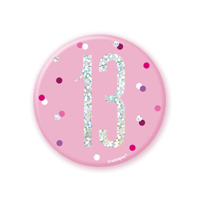 13th Birthday Pink Badge