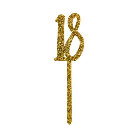 Gold Glitter "18" Acrylic Cake Topper