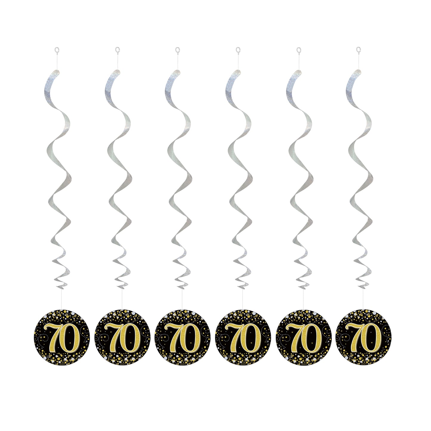 70th Birthday Black & Gold Hanging Swirls