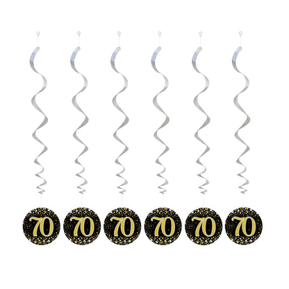 70th Birthday Black & Gold Hanging Swirls