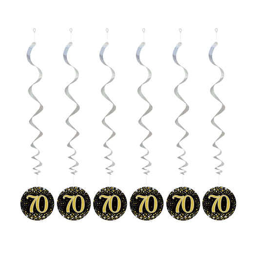 70th Birthday Black & Gold Hanging Swirls