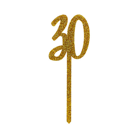 Gold Glitter "30" Acrylic Cake Topper