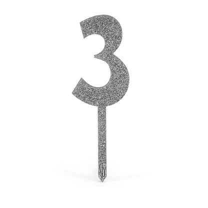 Silver Glitter Numbers 0-9 Acrylic Cake Toppers