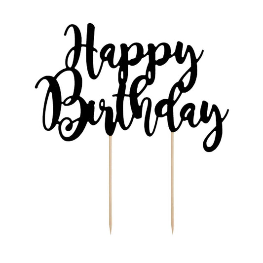 Black Happy Birthday Cake Topper