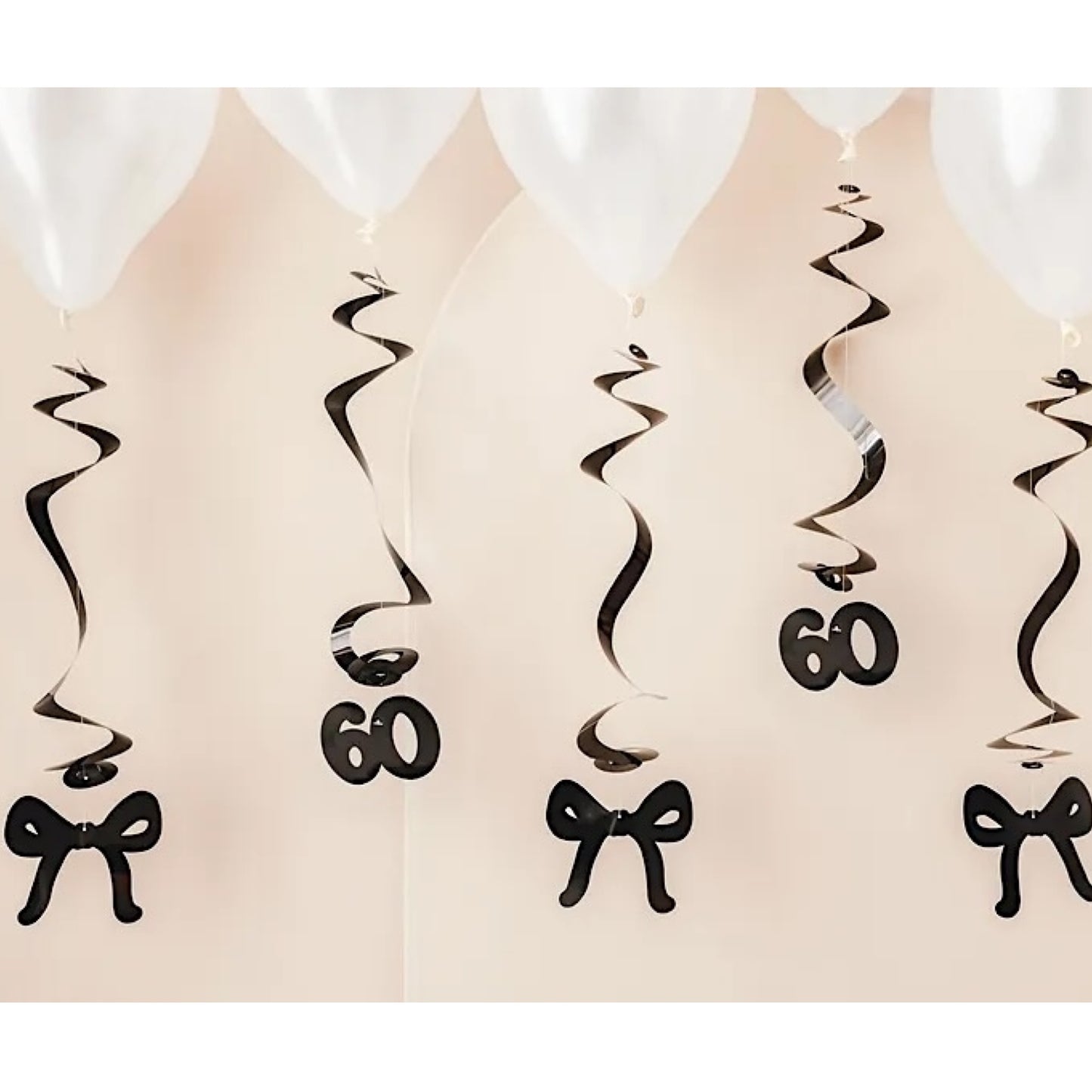 60th Birthday Black Bow Hanging Swirls