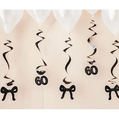 60th Birthday Black Bow Hanging Swirls