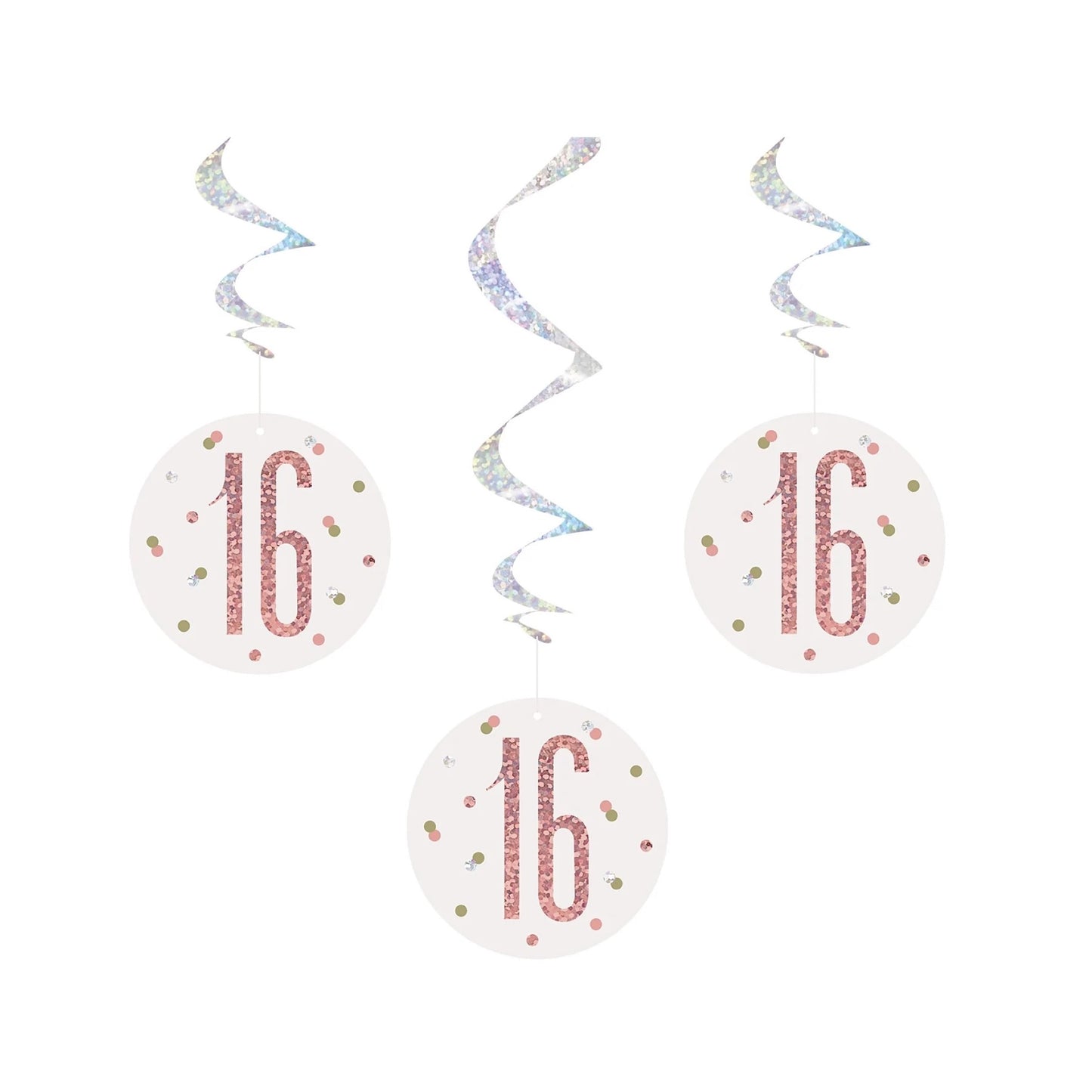 16th Birthday Rose Gold Sparkling Swirls