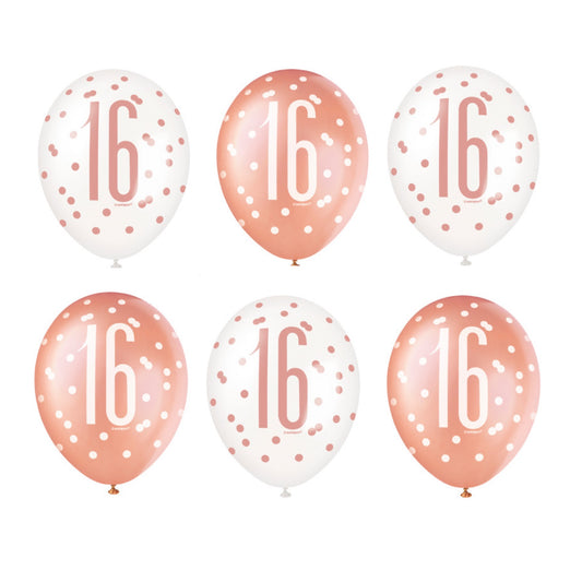 16th Birthday Rose Gold Mixed Balloons