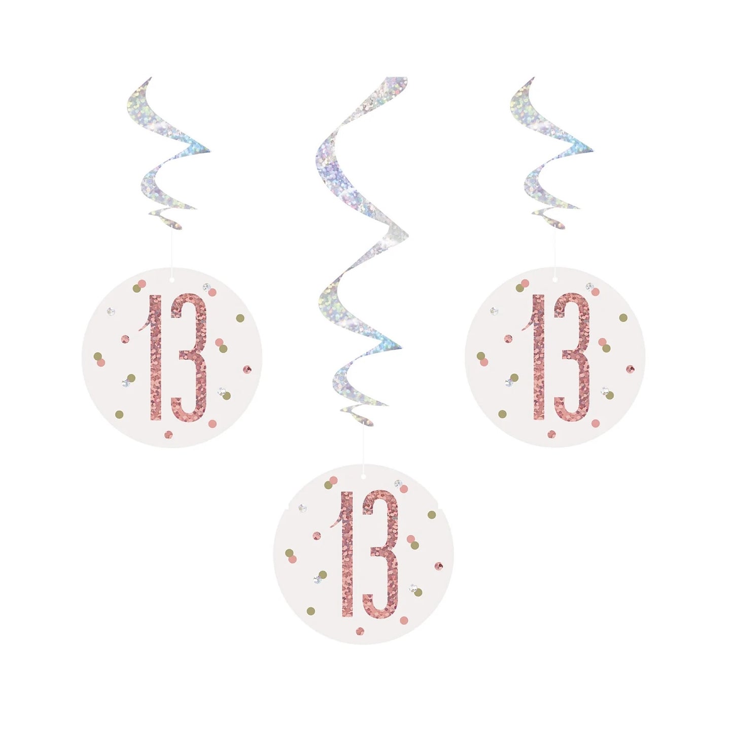 13th Birthday Rose Gold Sparkling Swirls