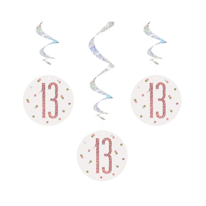 13th Birthday Rose Gold Sparkling Swirls