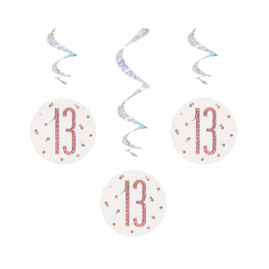 13th Birthday Rose Gold Sparkling Swirls