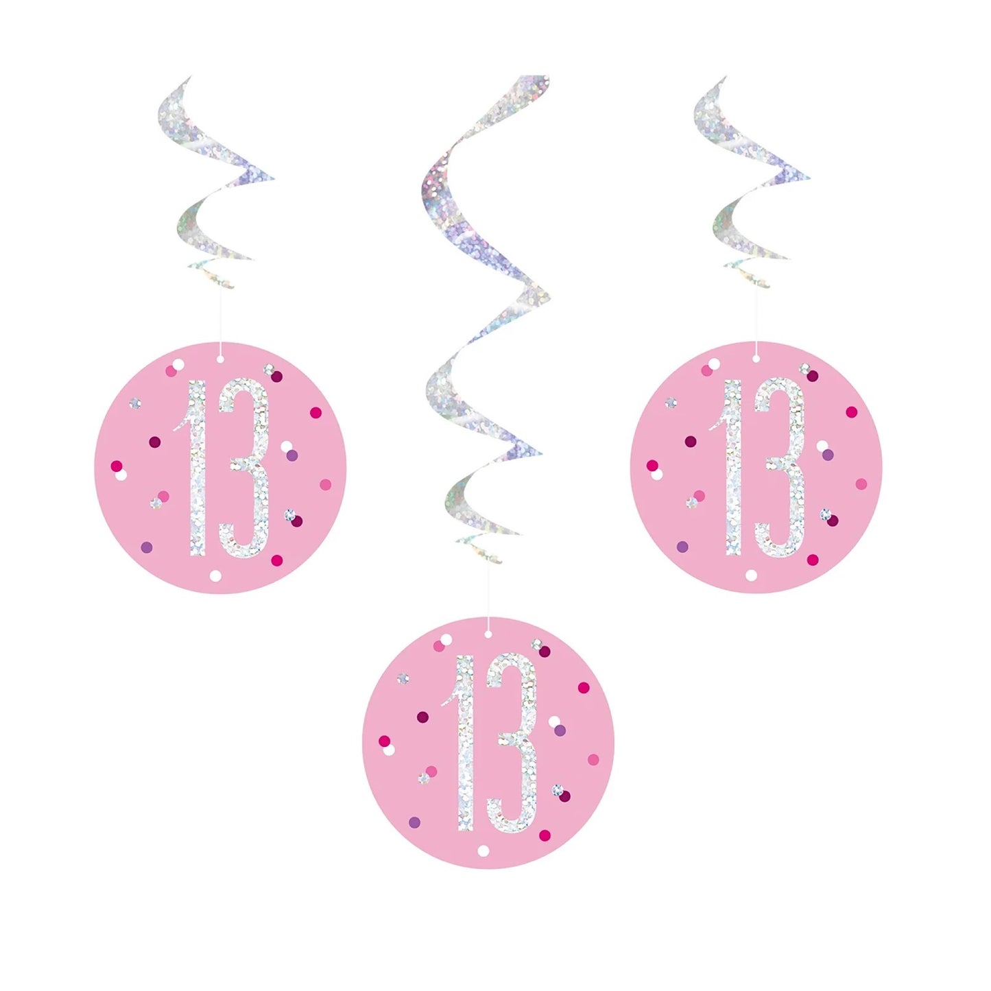 13th Birthday Pink Hanging Swirls