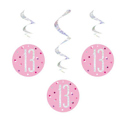 13th Birthday Pink Hanging Swirls