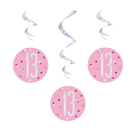 13th Birthday Pink Hanging Swirls