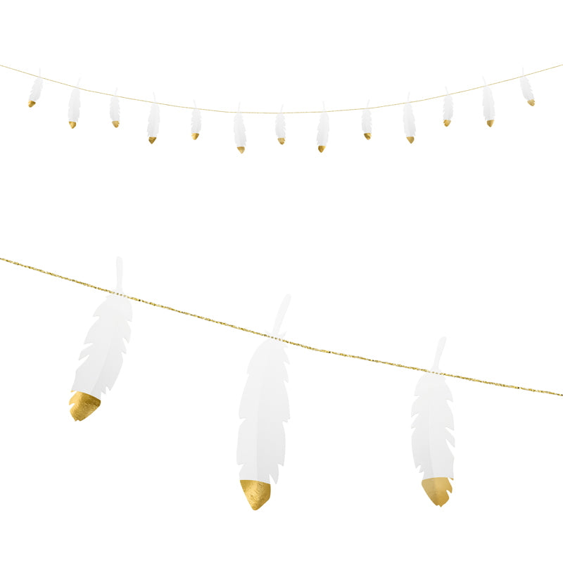 White & Gold Feather Garland