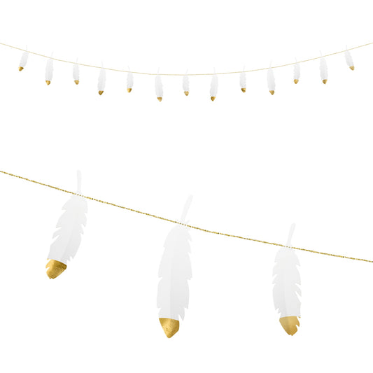 White & Gold Feather Garland