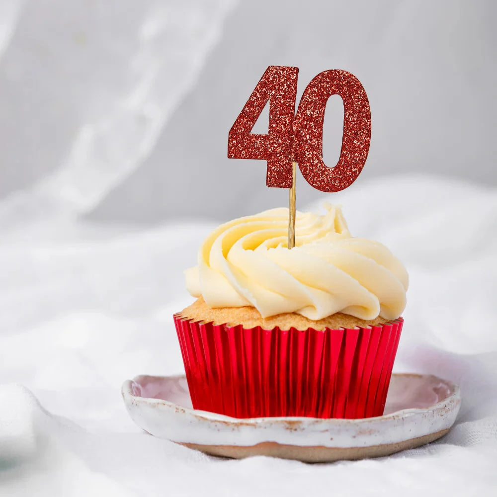 Ruby 40 Glitter Cupcake Toppers