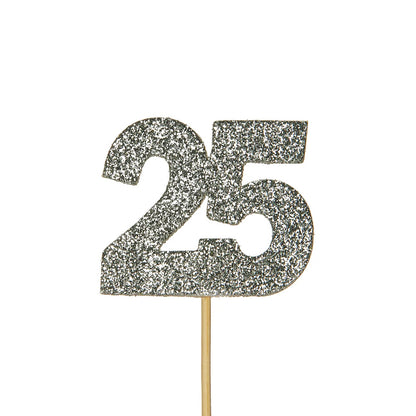 Silver 25 Glitter Cupcake Toppers