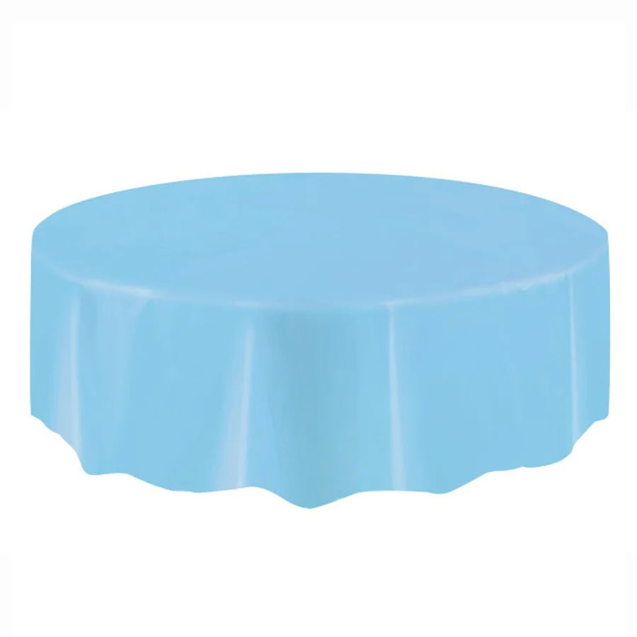 Baby Blue Plastic Round Table Cover