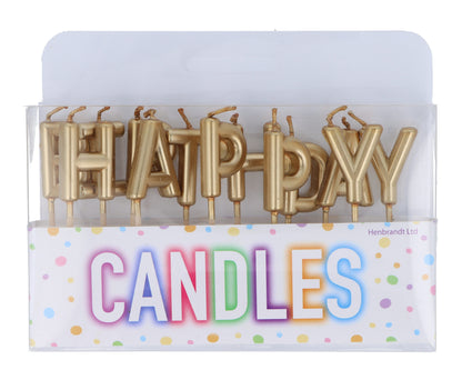 Gold Happy Birthday Candle Set